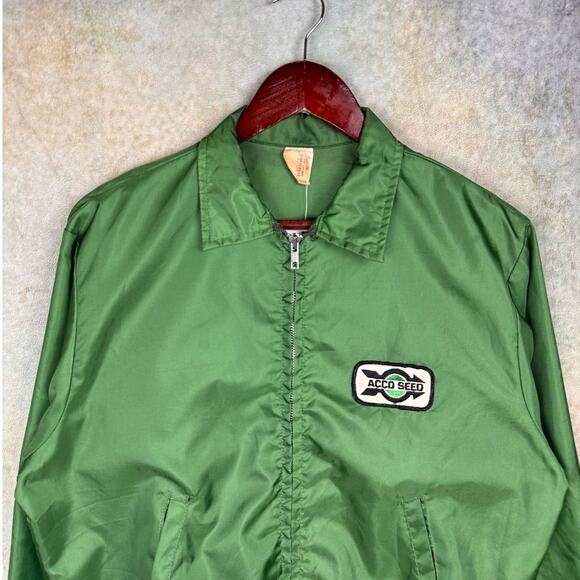 VTG 70s Racing Full Zip Jacket Mens Sz M Green Patch ACCD Seed USA Made Light - Picture 4 of 8